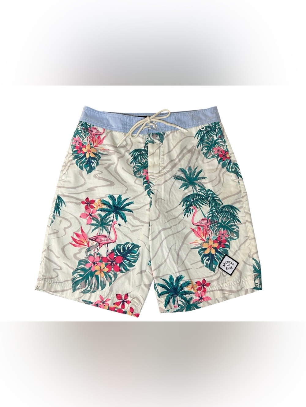American Eagle Men's XS Floral Flamingo Swim Trunks Board Shorts w/Pockets